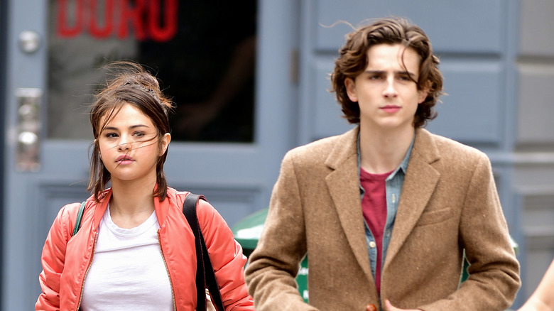 Selena Gomez and Timothée Chalamet on set 