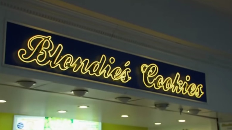 Blondie's Cookies sign on display