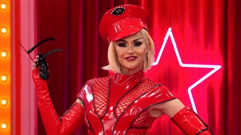 Kylie Sonique Love red leather entrance look