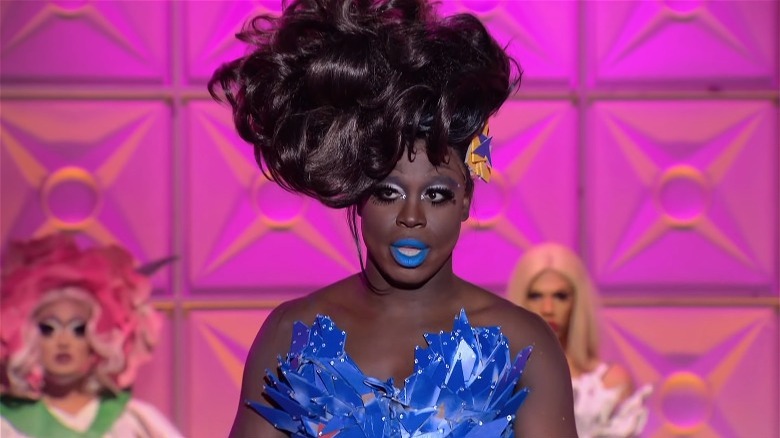 Bob the Drag Queen blue dress and lipstick