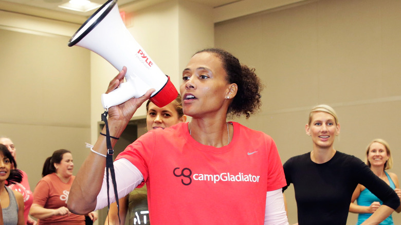 Marion Jones leading a Camp Gladiator workout