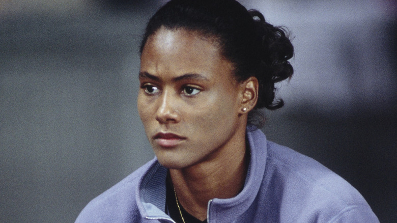 Marion Jones looking stern