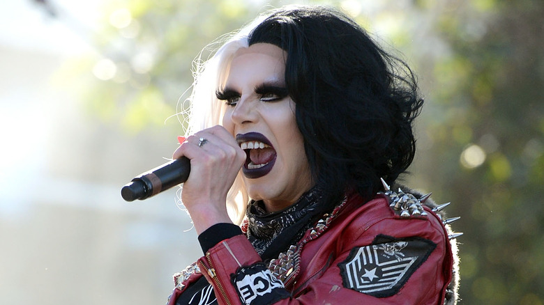 Sharon Needles yelling into a microphone