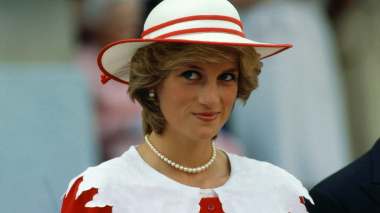 Princess Diana in white and red