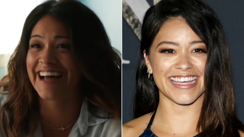 Gina Rodriguez smiling in split images