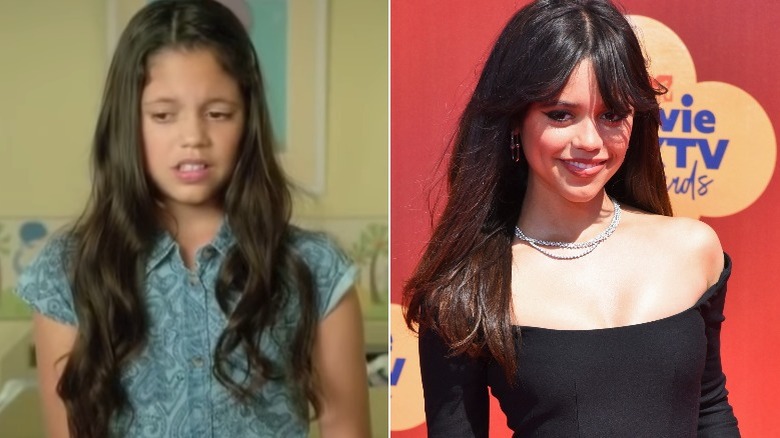 Jenna Ortega posing in split image