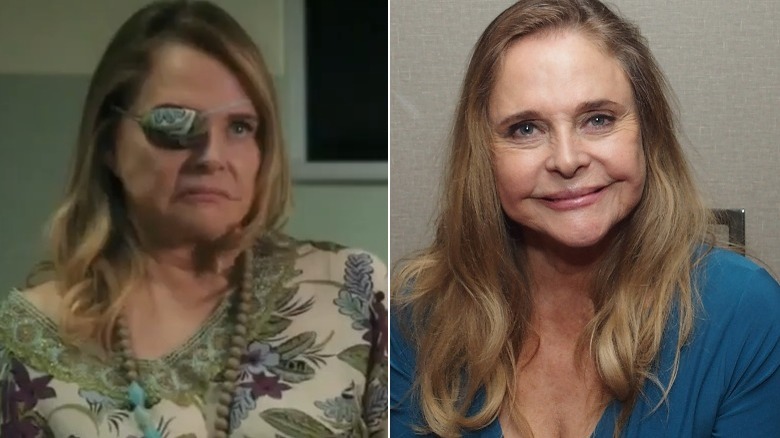 Priscilla Barnes frowning and posing in split image