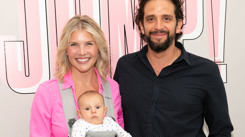 Amanda Kloots and Nick Cordero and baby attend the Beyond Yoga x Amanda Kloots Collaboration Launch 2019 