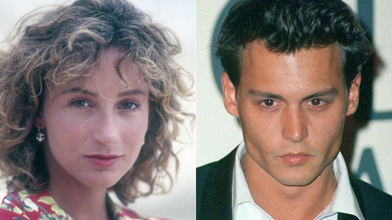 Jennifer Grey posing, Johnny Depp posing