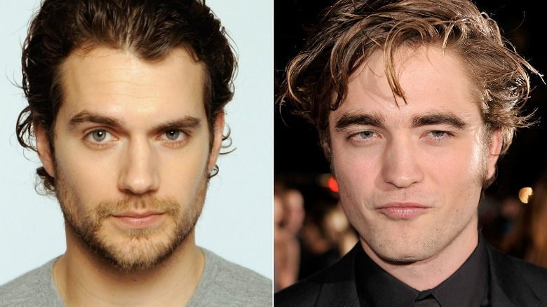 Henry Cavill raising eyebrow, Robert Pattinson squinting