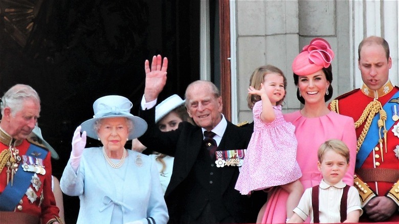 The royal family waving from the Buckingham Palace balcony for Queen Elizabeth II's birthday