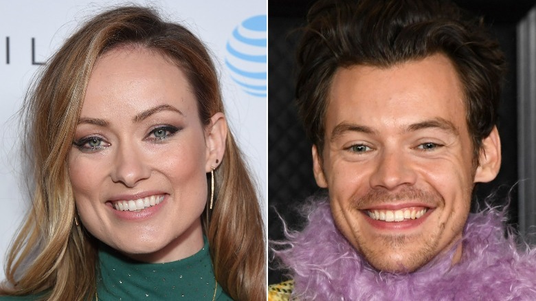 Olivia Wilde smiling and Harry Styles smiling