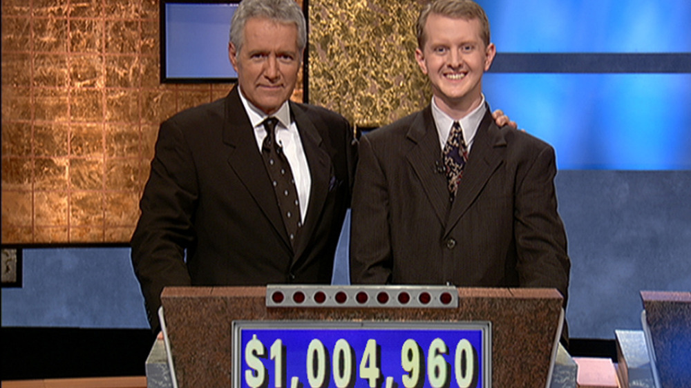 Alex Trebeck and Ken Jennings on the Jeopardy set 