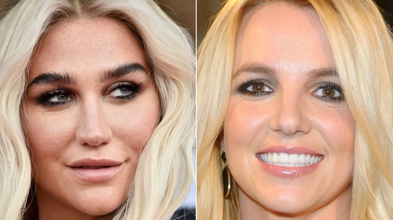 Kesha posing, Britney Spears smiling