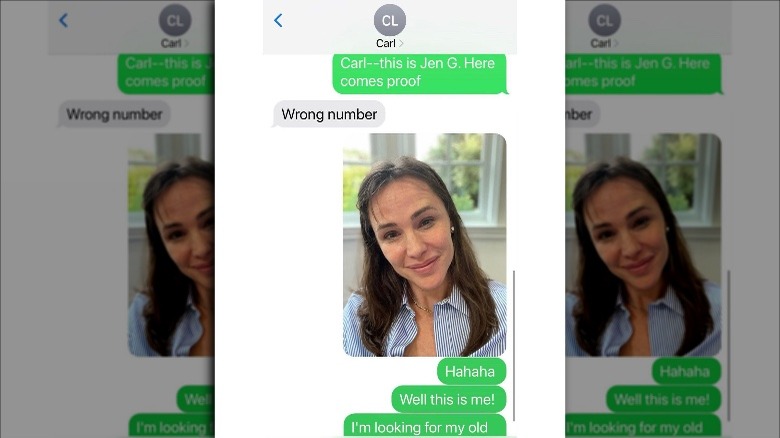 Screenshot of Jennifer Garner's text to stranger