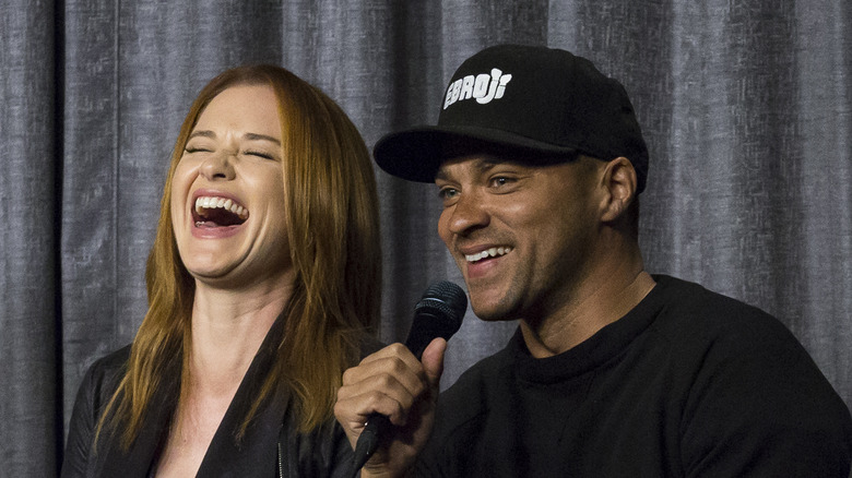 Sarah Drew and Jesse Williams at the SAG-AFTRA conversation with "Grey's Anatomy" in March 2017;