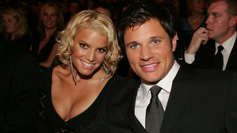 Jessica Simpson, Nick Lachey, smiling