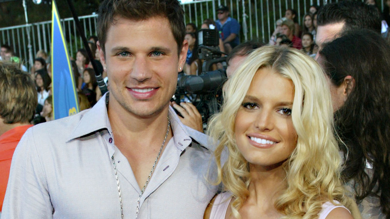 Nick Lachey, Jessica Simpson, both smiling