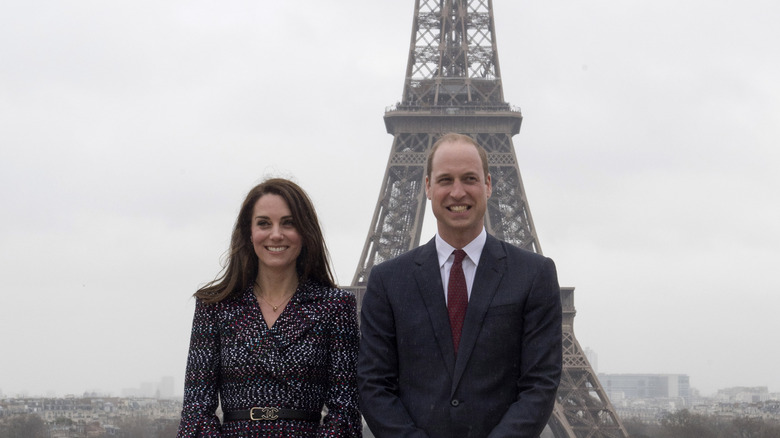 Kate Middleton and Prince William in front of Eiffel tower