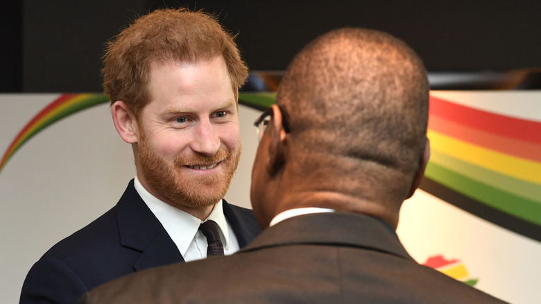 Prince Harry smiling talking to man