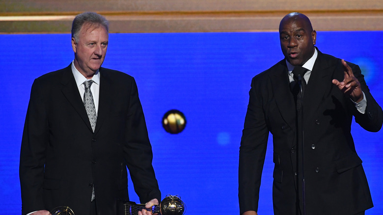 Larry Bird and Magic Johnson speaking