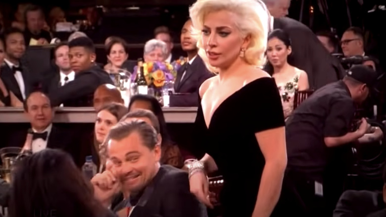 Lady Gaga bumping into Leonardo DiCaprio