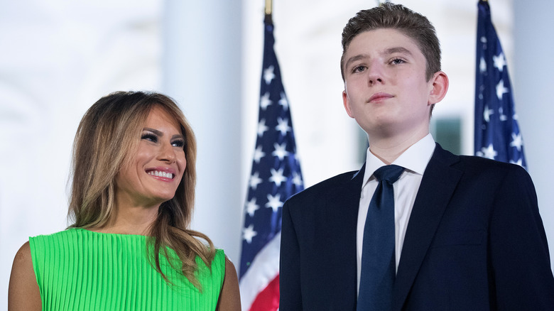 Melania Trump gazing at Barron Trump