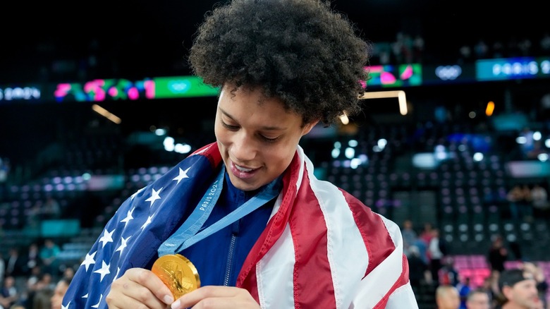 Brittney Griner cries after winning Olympic gold