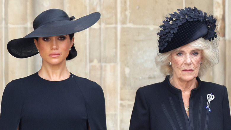 Meghan Markle and Queen Consort Camilla not smiling