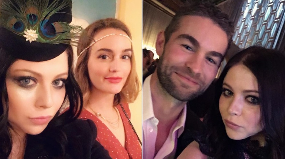 Michelle Trachtenberg and Leighton Meester in a selfie; Chase Crawford and Michelle Trachtenberg in a selfie