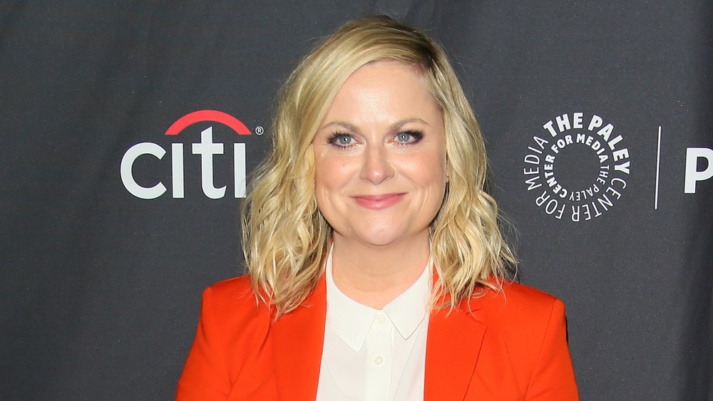 Amy Poehler in a red suit