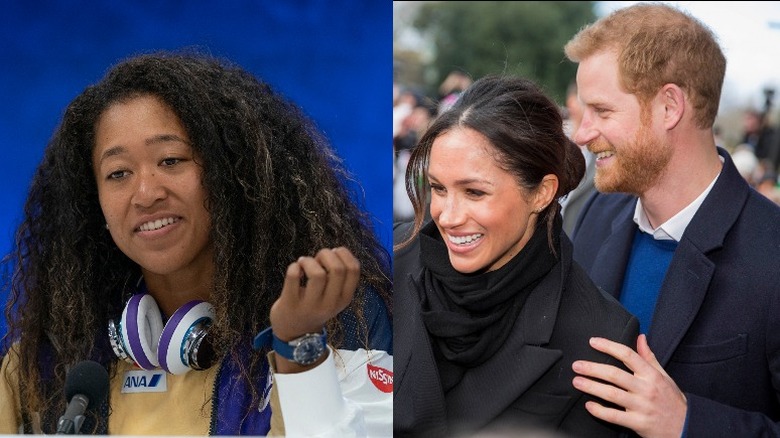 Naomi Osaka in 2019; Meghan Markle and Prince Harry in 2018