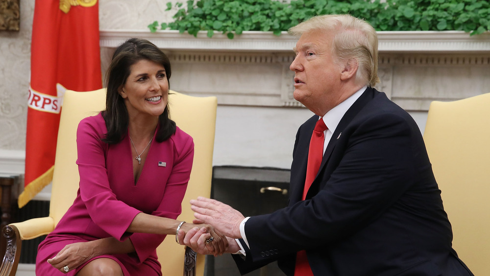 Nikki Haley and Donald Trump shaking hands