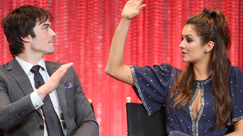 Nina Dobrev and Ian Somerhalder on stage