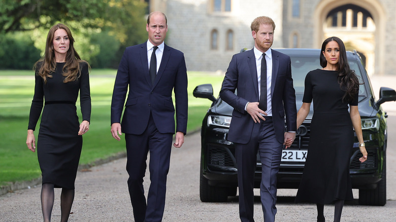 Kate, William, Harry, and Meghan walking