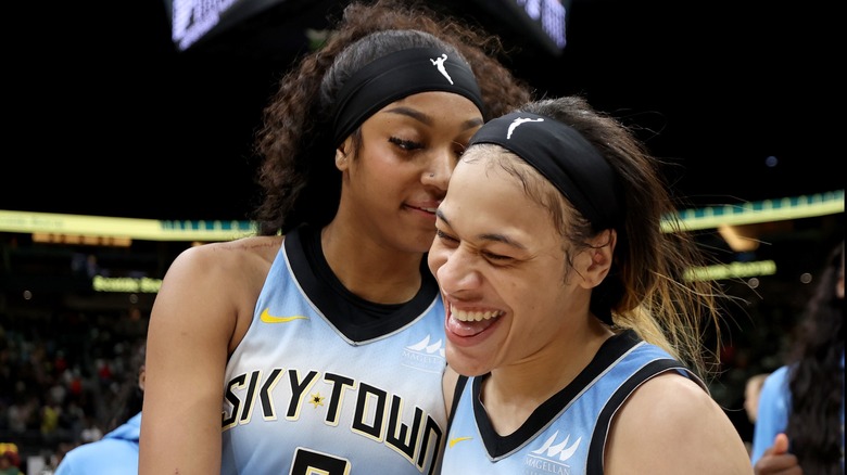 Chennedy Carter and Angel Reese in a Chicago Sky game