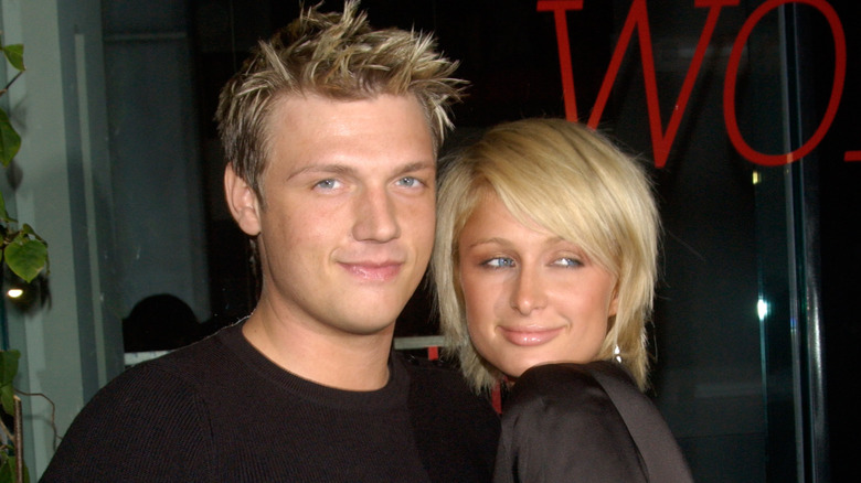 Paris Hilton posing with Nick Carter