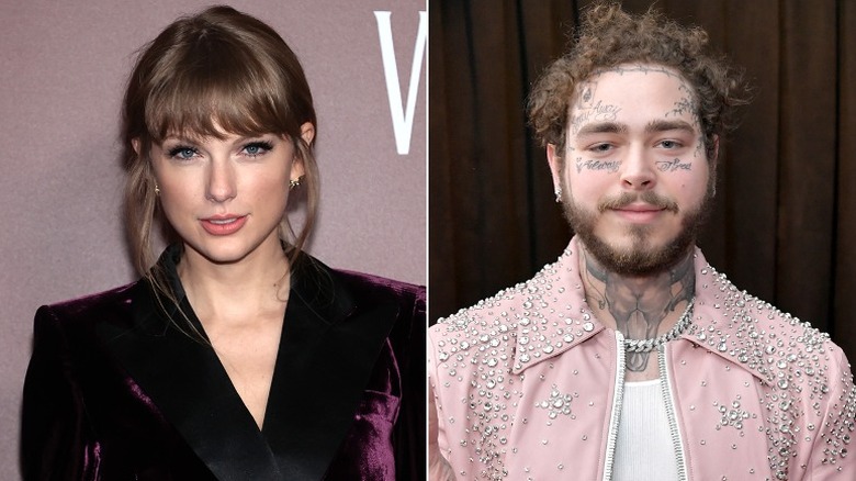 Taylor Swift and Post Malone smiling