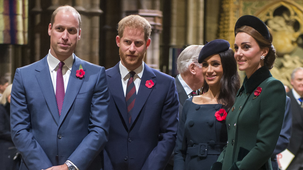 Prince William, Prince Harry, Meghan Markle, and Kate Middleton attending a royal event