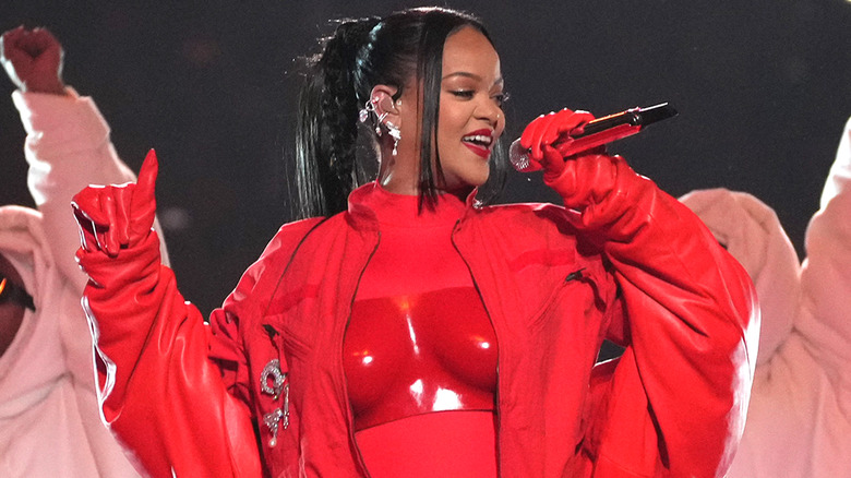 Rihanna performs at the Super Bowl Halftime Show