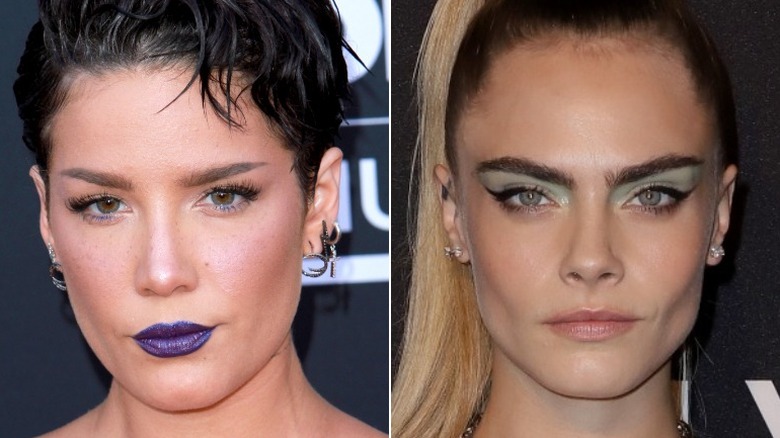 Halsey purple lipstick Cara Delevingne green eyeshadow