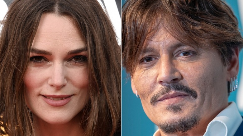 Keira Knightley smiling Johnny Depp goatee beard