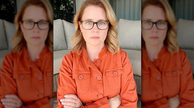 Jenna Fischer looks serious