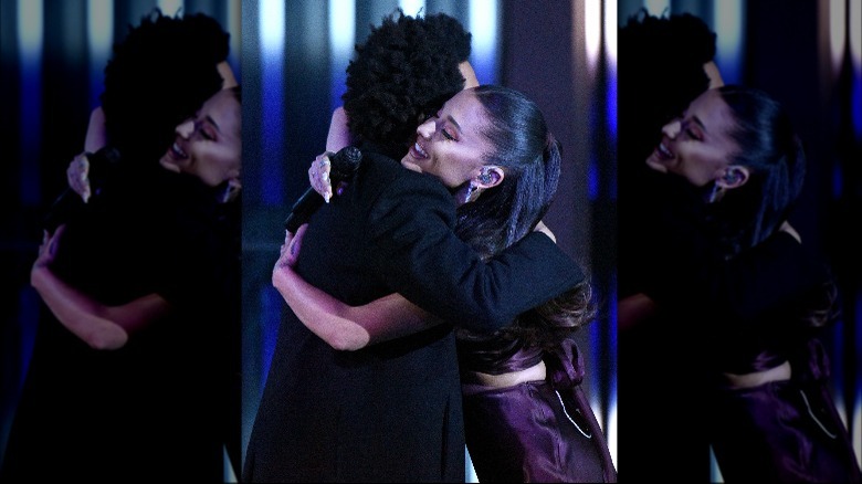 The Weeknd and Ariana Grande hugging