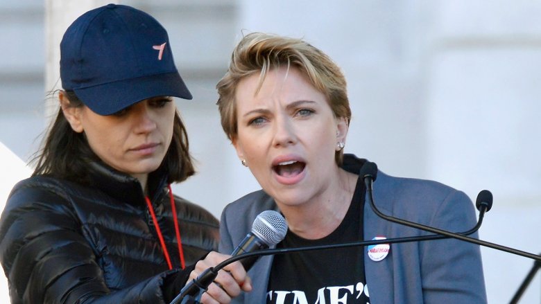 Mila Kunas and Scarlett Johansson at 2018 Women's March