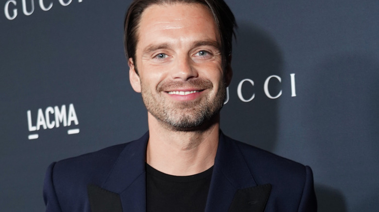 Sebastian Stan smiling at LACMA red carpet