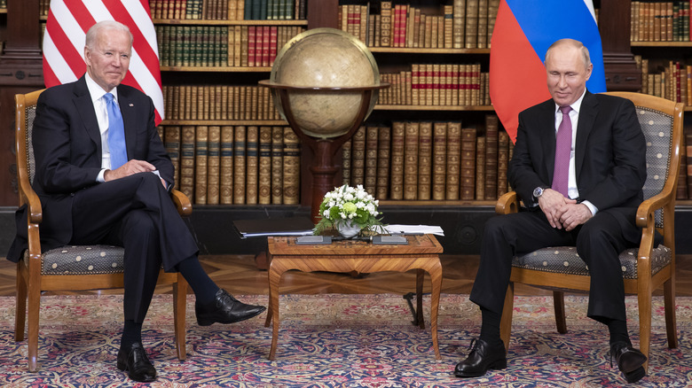 President Joe Biden and Russian President Vladimir Putin talking