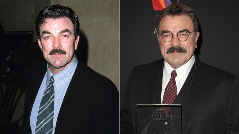 Tom Selleck posing then and now