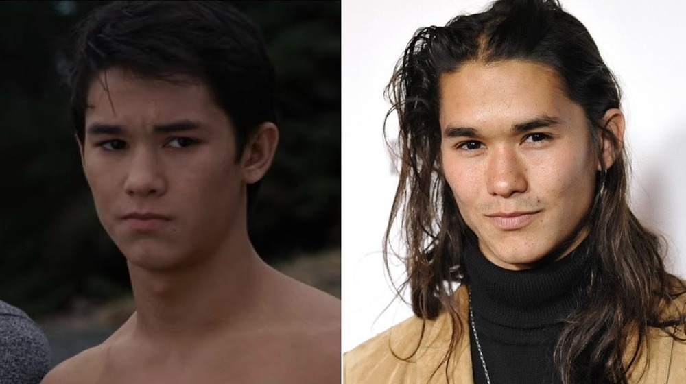 Left: Booboo Stewart in Twilight; Right: Booboo Stewart with long hair, smiling