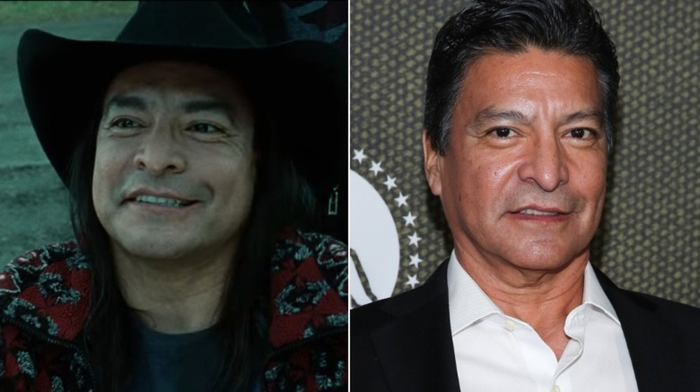 Left: Gil Birmingham in Twilight; Right; Gil Birmingham looking at camera 